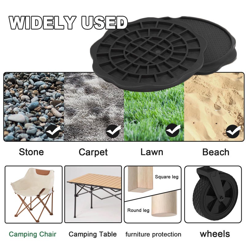 COBARYEN Furniture Pads for Camping Chairs Anti-Sinking Outdoor Furniture Cups Chair Leg Protectors for Sand, Lawn or Soft Ground (4, Black, 5.35 in) - Image 3